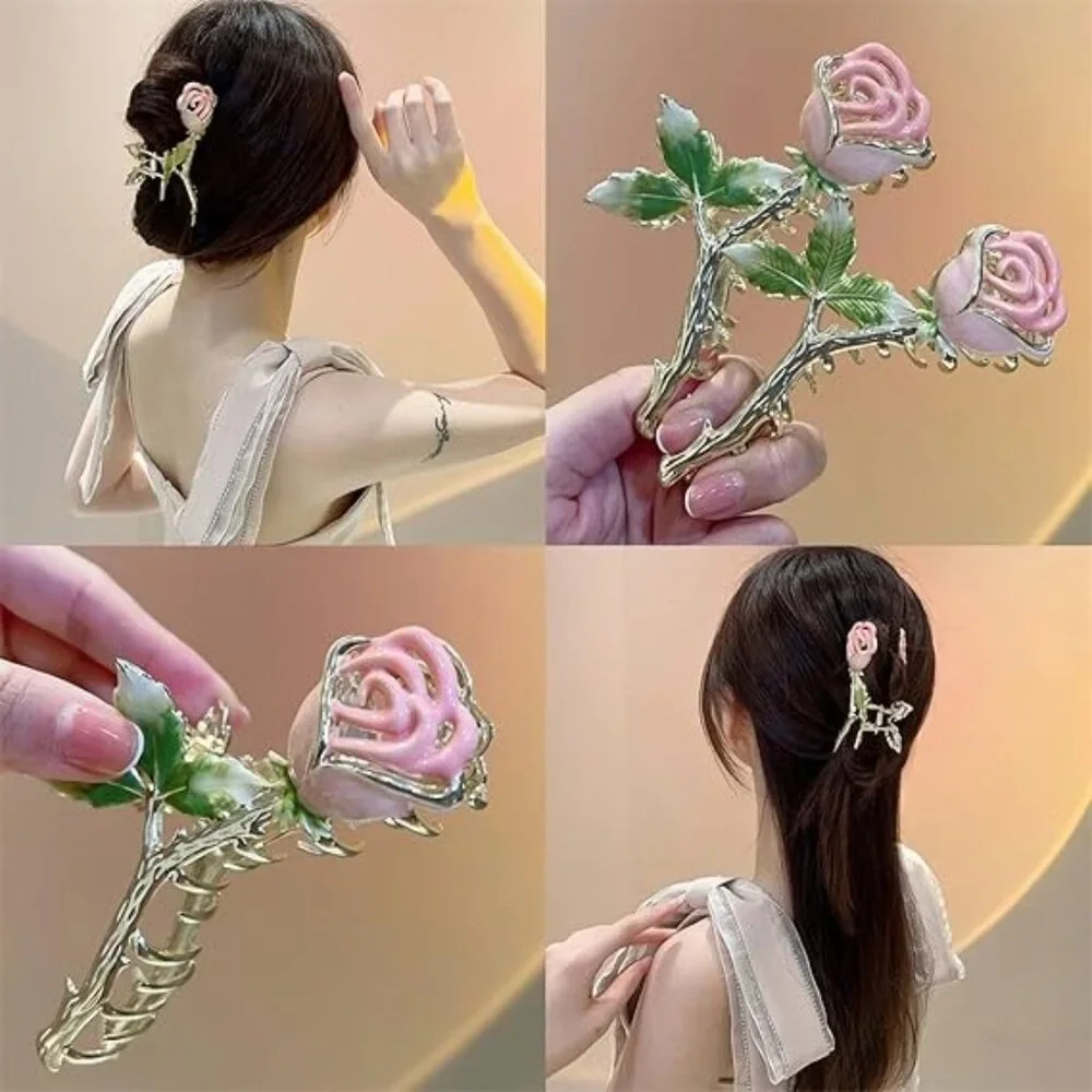 Pink Rose Hair Claw Clip